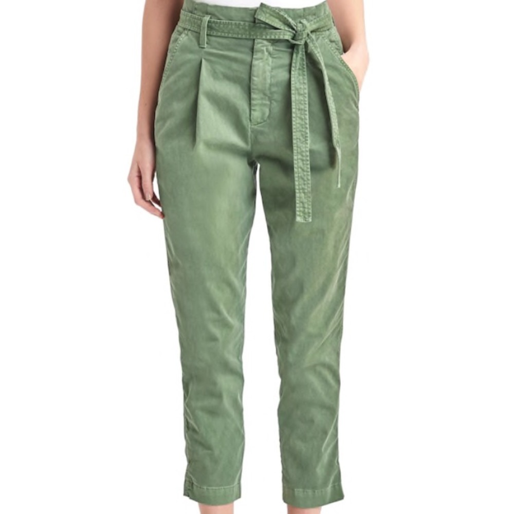 Gap High Rise Paper Bag Waist Green Chinos